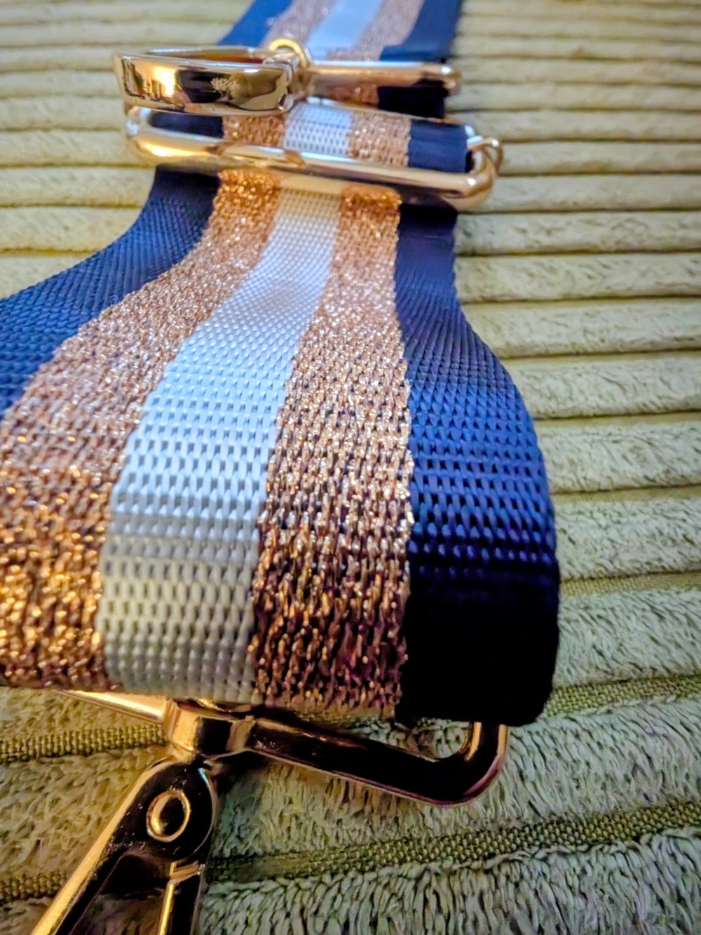 Kedzie Adjustable Metallic, Navy, & Rose Gold Guitar Purse Strap